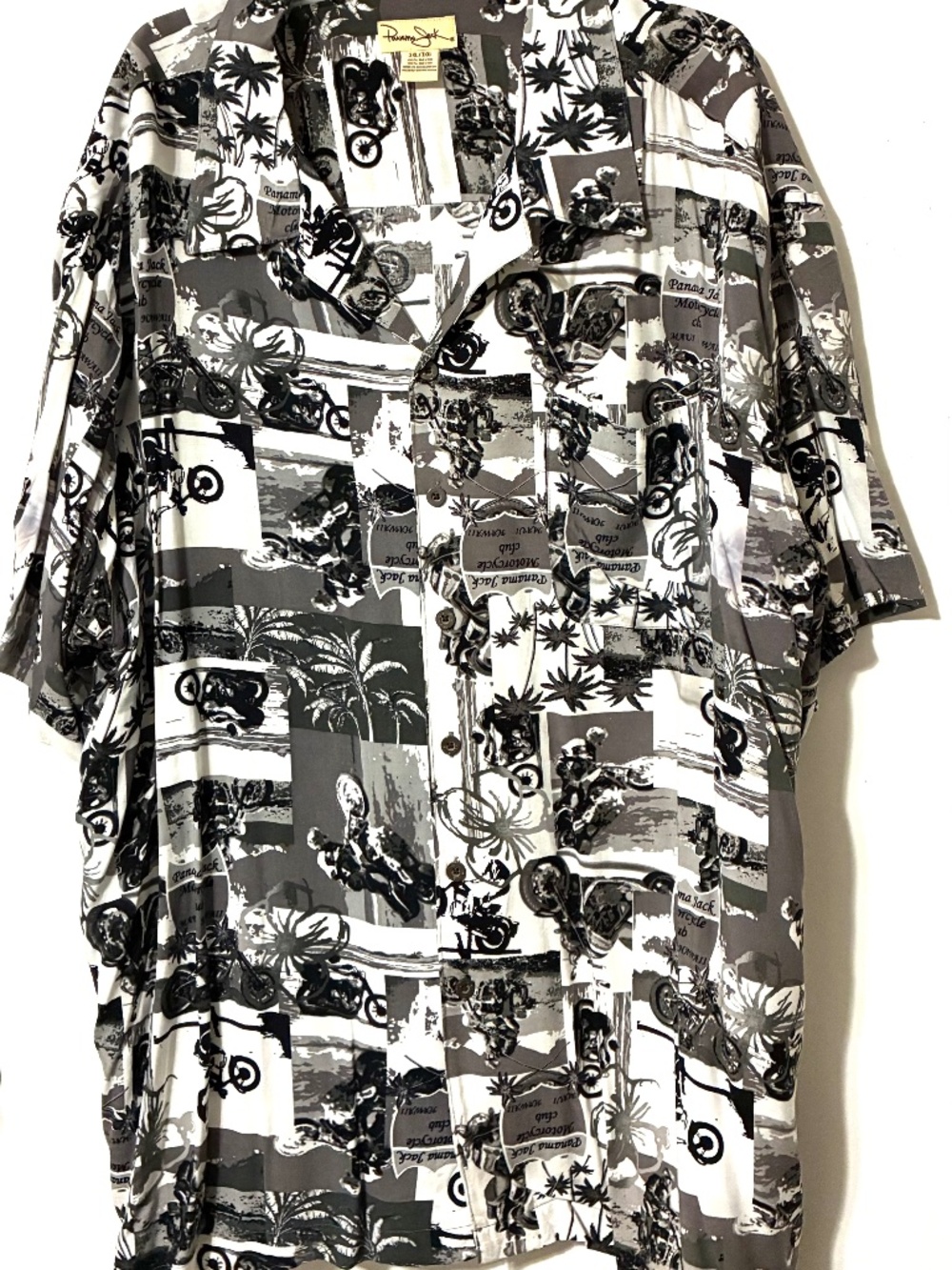 PANAMA JACK MOTORCYCLE CLUB SH/SLEEVE HAWAIIAN SHIRT BUTTONED RAYON SZ 3XL/3XG